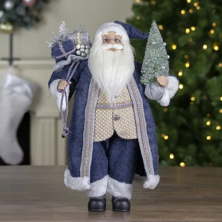 18" Standing Santa Christmas Figurine with a Decorated Tree