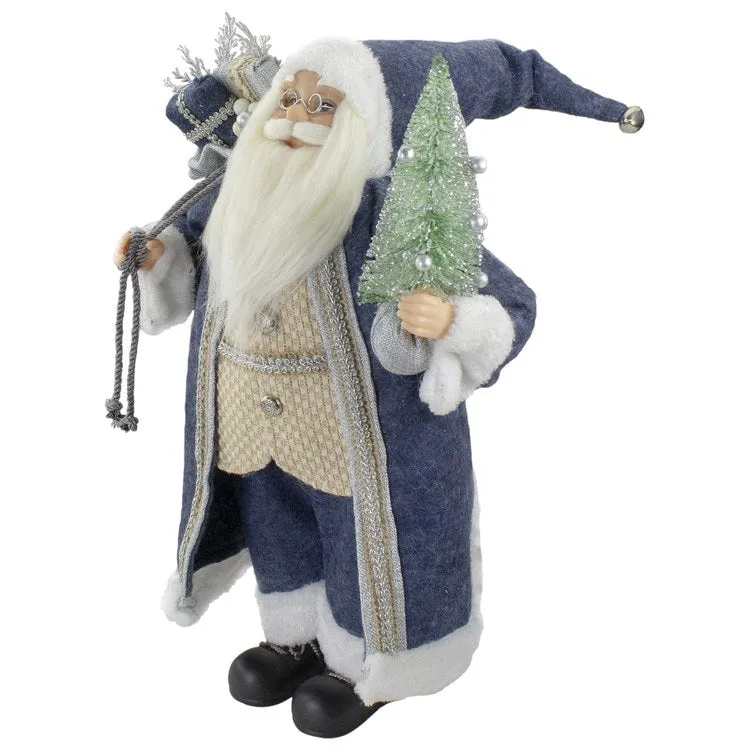 18" Standing Santa Christmas Figurine with a Decorated Tree