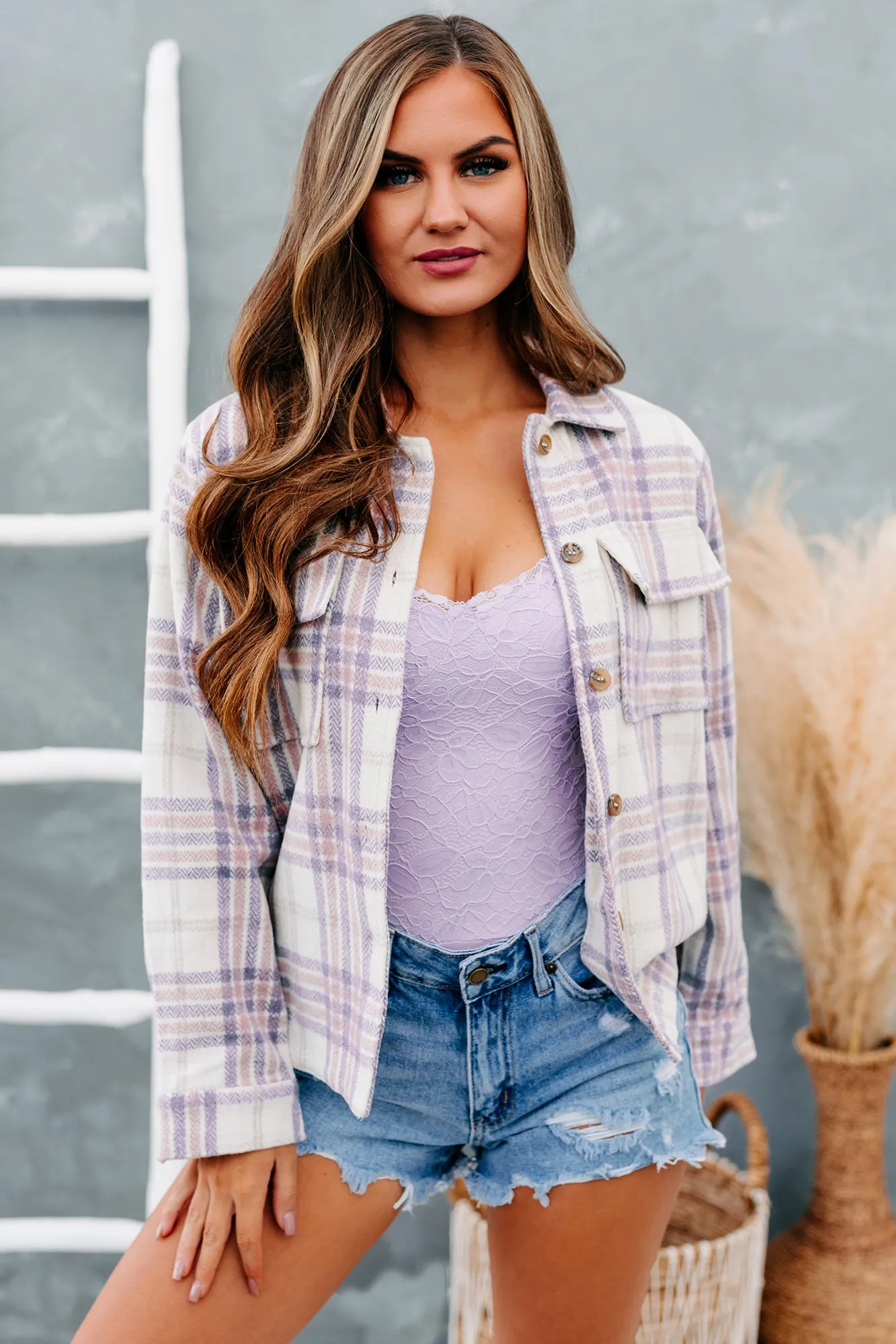 Anna Plaid Print Shacket (Lavender Mix)