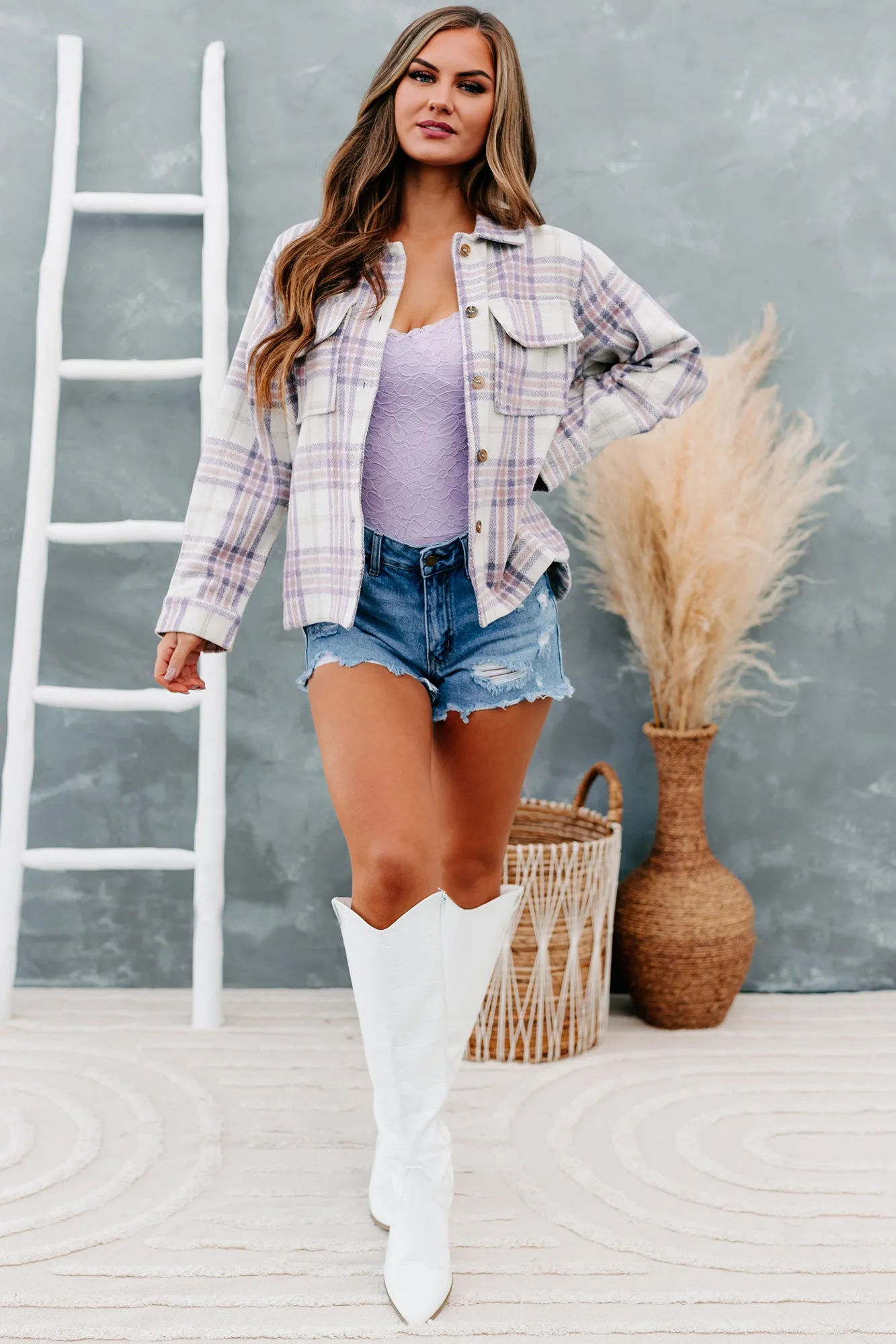 Anna Plaid Print Shacket (Lavender Mix)