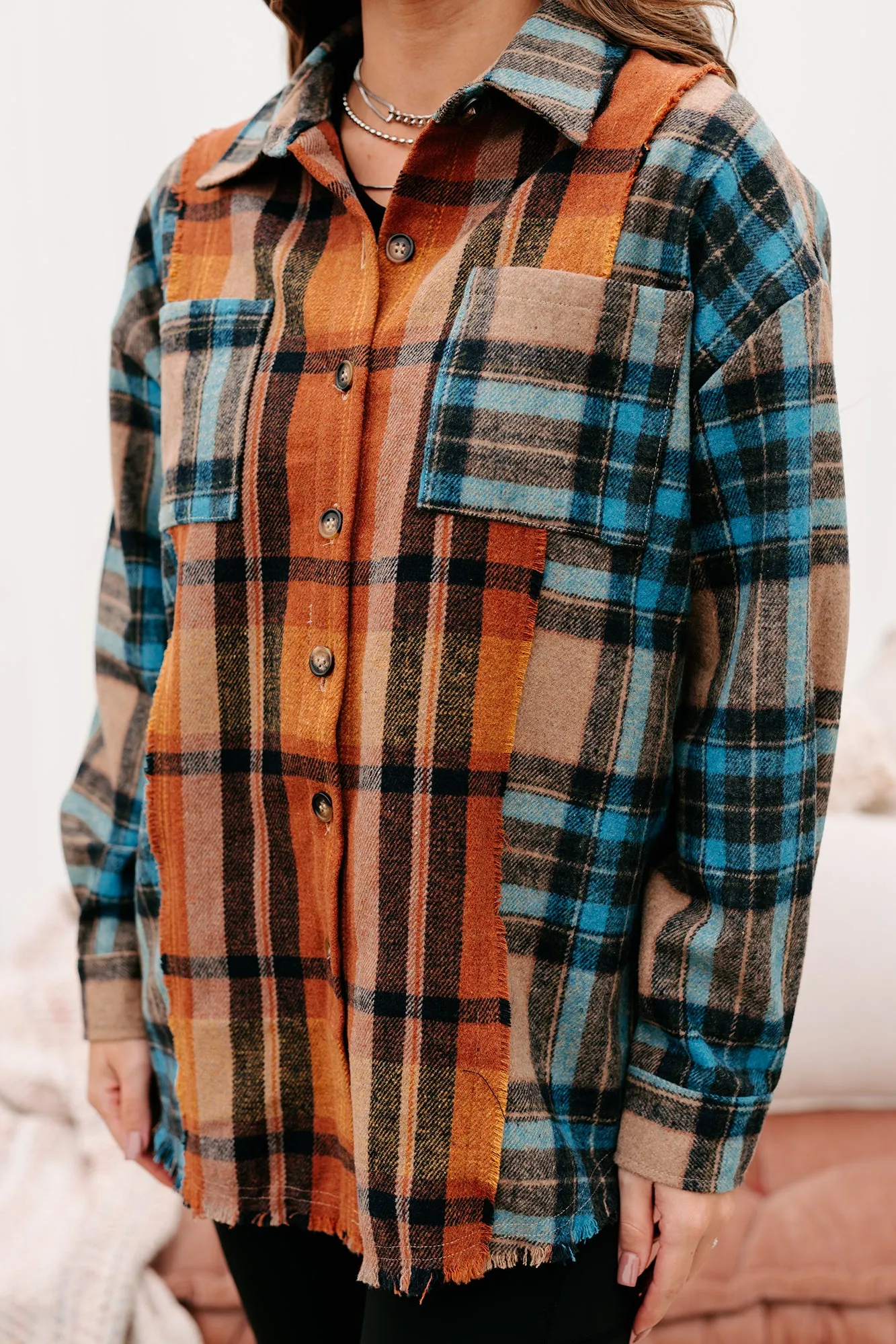 Archive Campfire Evenings Oversized Plaid Shacket (Blue Brown)