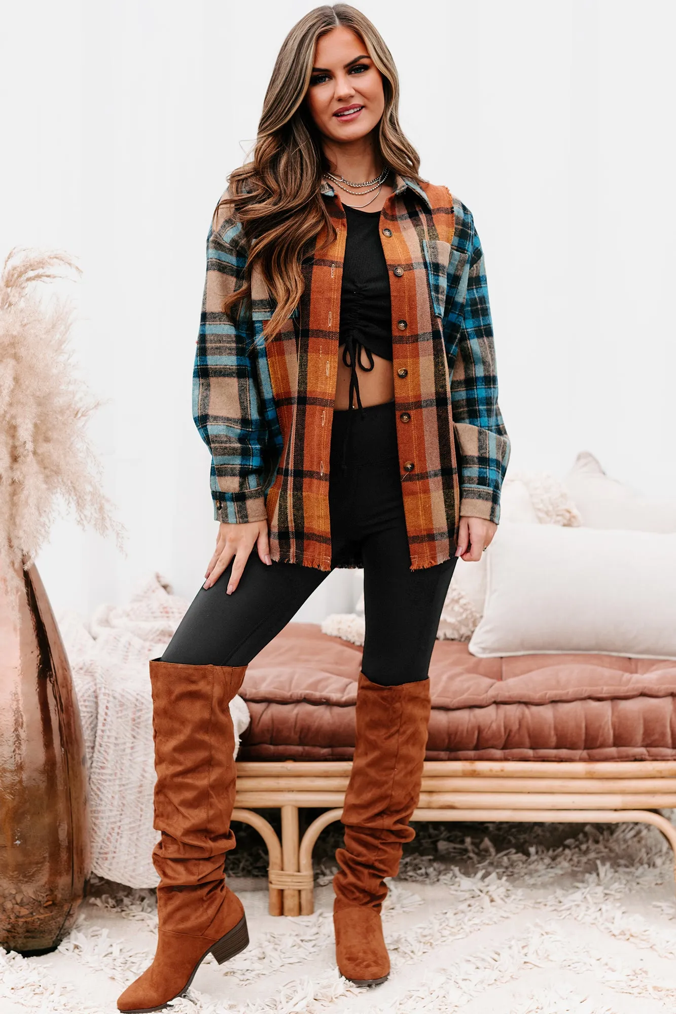 Archive Campfire Evenings Oversized Plaid Shacket (Blue Brown)