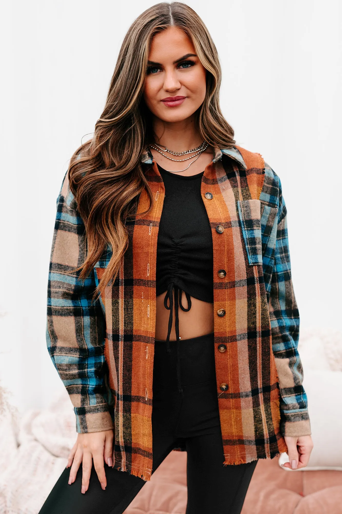 Archive Campfire Evenings Oversized Plaid Shacket (Blue Brown)