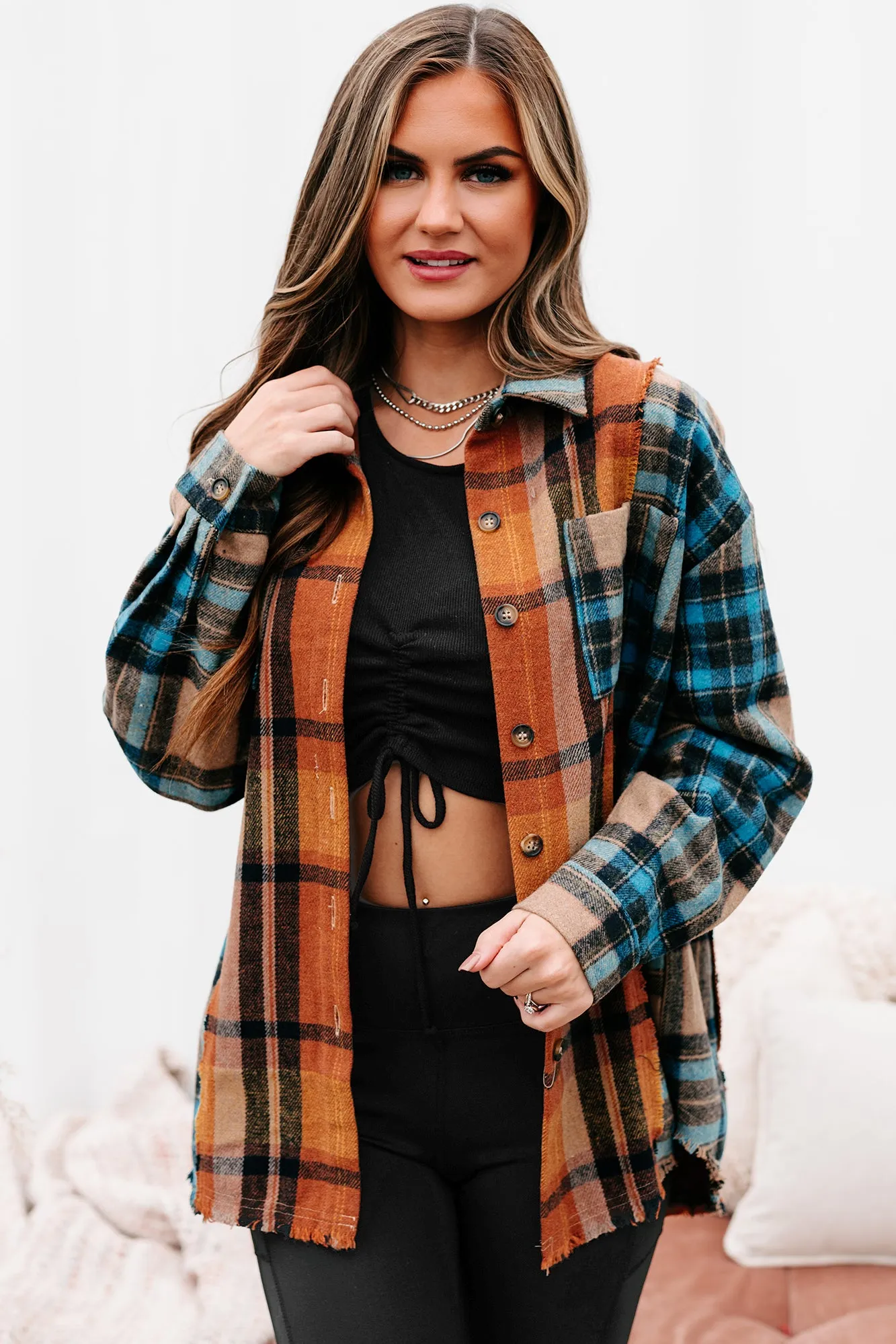 Archive Campfire Evenings Oversized Plaid Shacket (Blue Brown)
