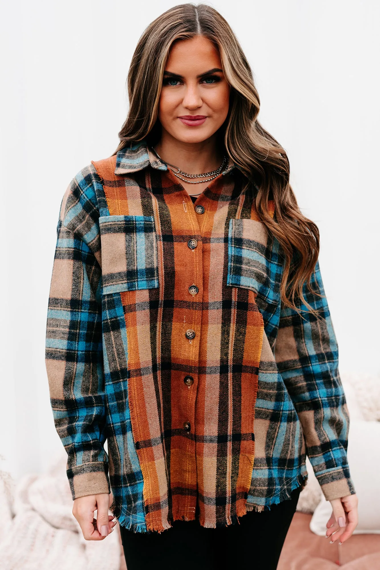 Archive Campfire Evenings Oversized Plaid Shacket (Blue Brown)