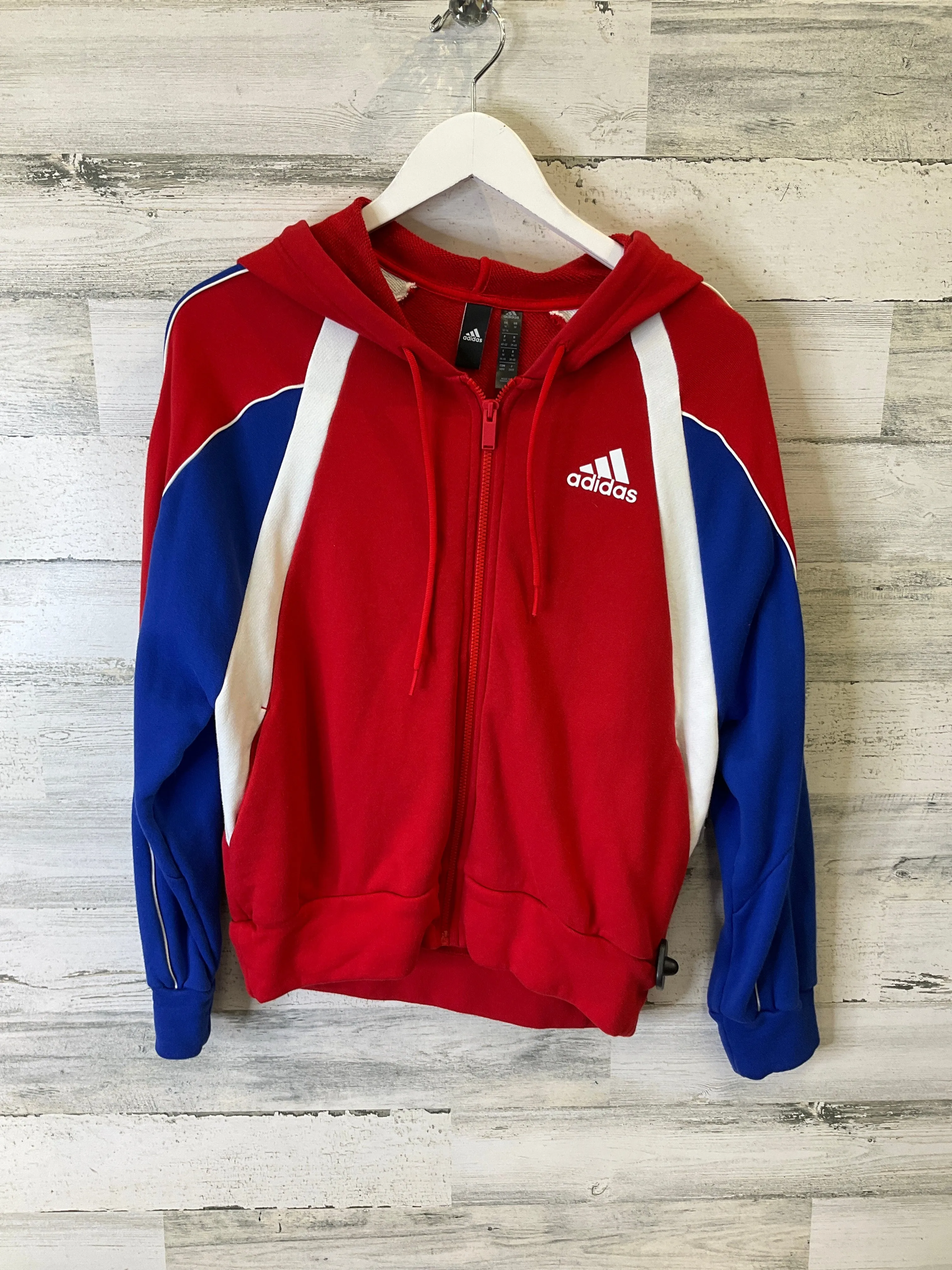 Athletic Jacket By Adidas In Red & White, Size: M