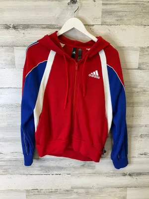 Athletic Jacket By Adidas In Red & White, Size: M