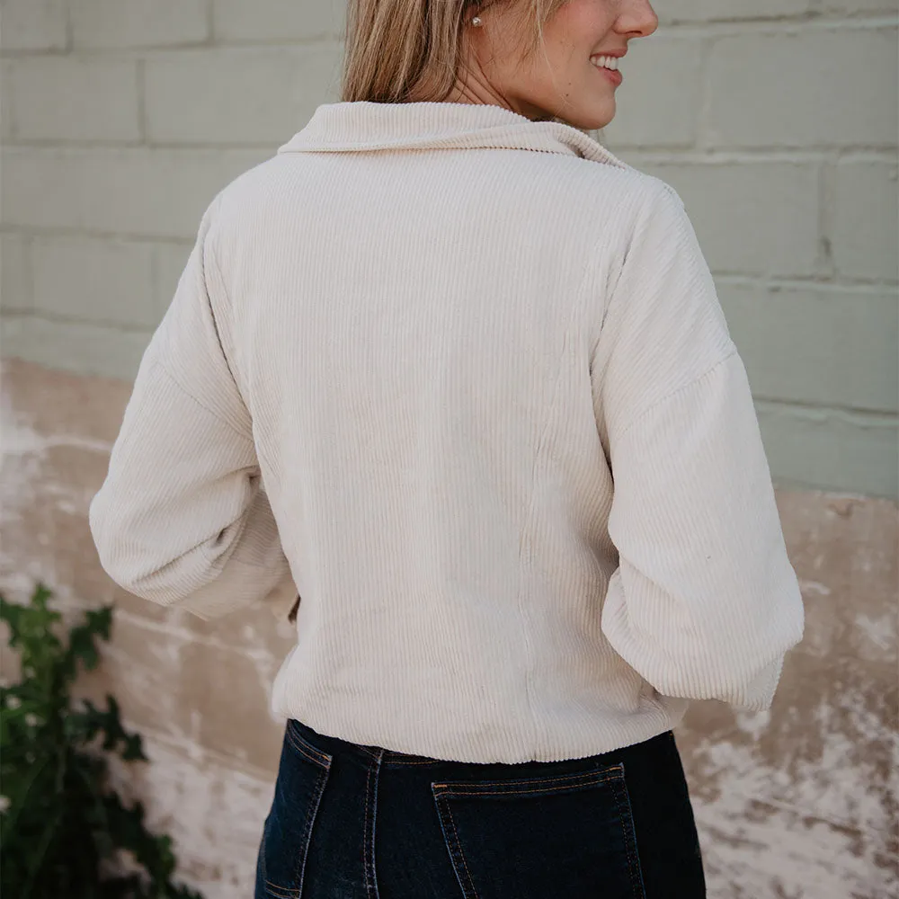 Beige Cropped CORDUROY Wholesale Cinched Shacket
