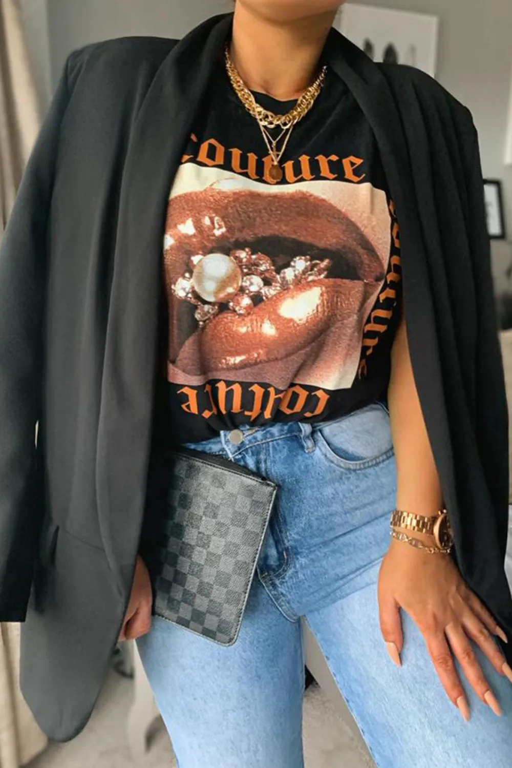 Black Couture Graphic Slogan T-Shirt