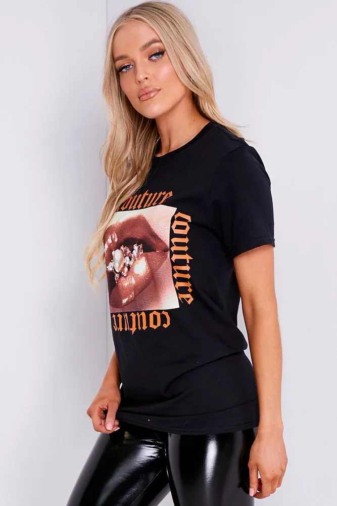 Black Couture Graphic Slogan T-Shirt