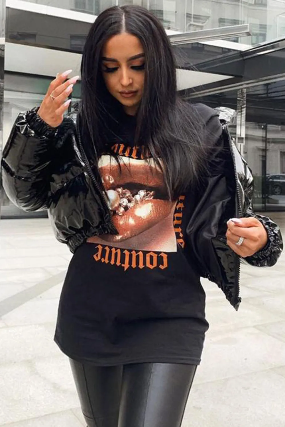 Black Couture Graphic Slogan T-Shirt