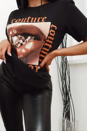 Black Couture Graphic Slogan T-Shirt