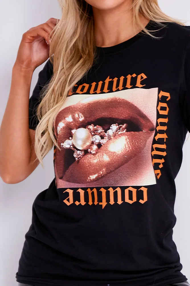 Black Couture Graphic Slogan T-Shirt