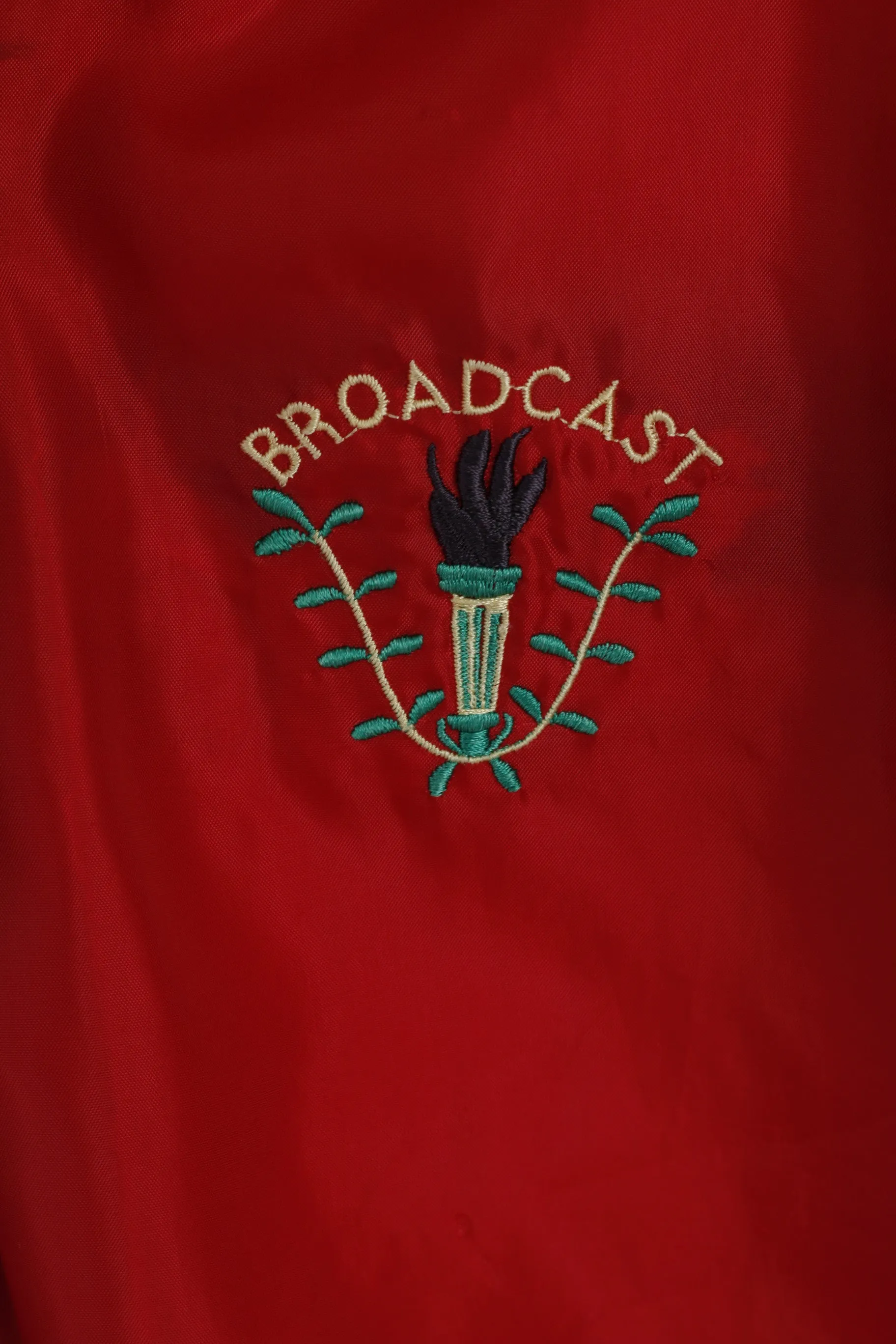 Broadcast Men 46 L Jacket Red Vintage Nylon Waterproof Nylon Full Zipper Hoooded Top