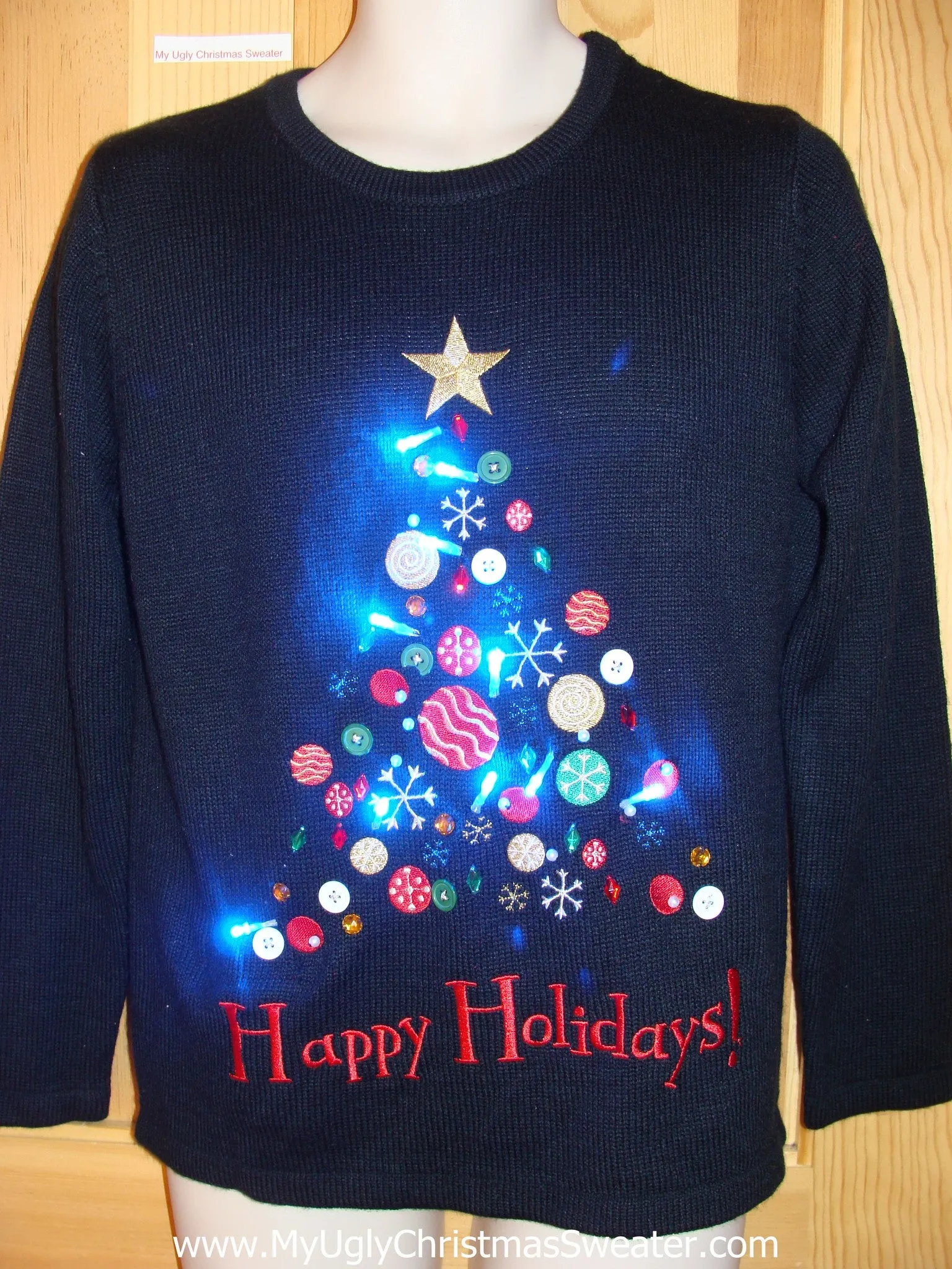 Button Bling Tree Light Up Ugly Christmas Sweater