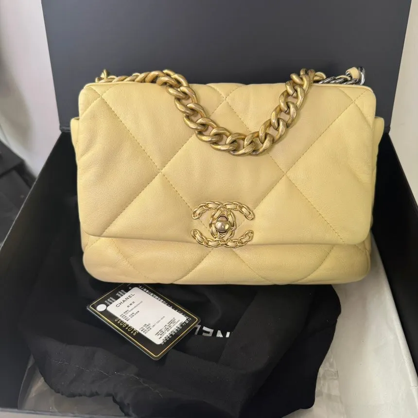 Chanel 19 Beige Lambskin Quilted Flap Bag
