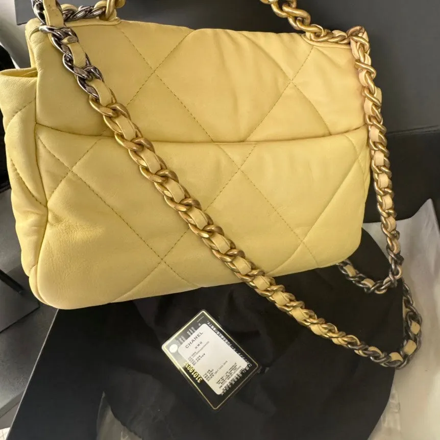 Chanel 19 Beige Lambskin Quilted Flap Bag