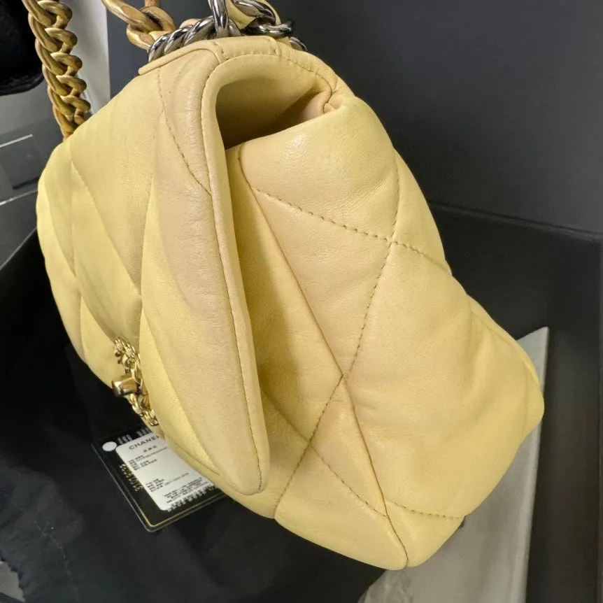 Chanel 19 Beige Lambskin Quilted Flap Bag