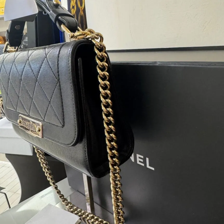 Chanel Black Lambskin Quilted Crossbody Bag Small