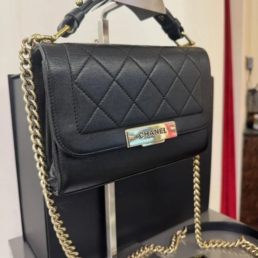 Chanel Black Lambskin Quilted Crossbody Bag Small