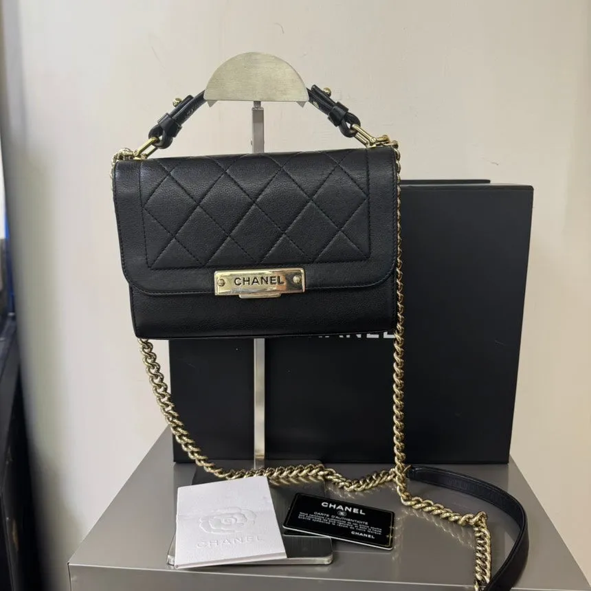 Chanel Black Lambskin Quilted Crossbody Bag Small