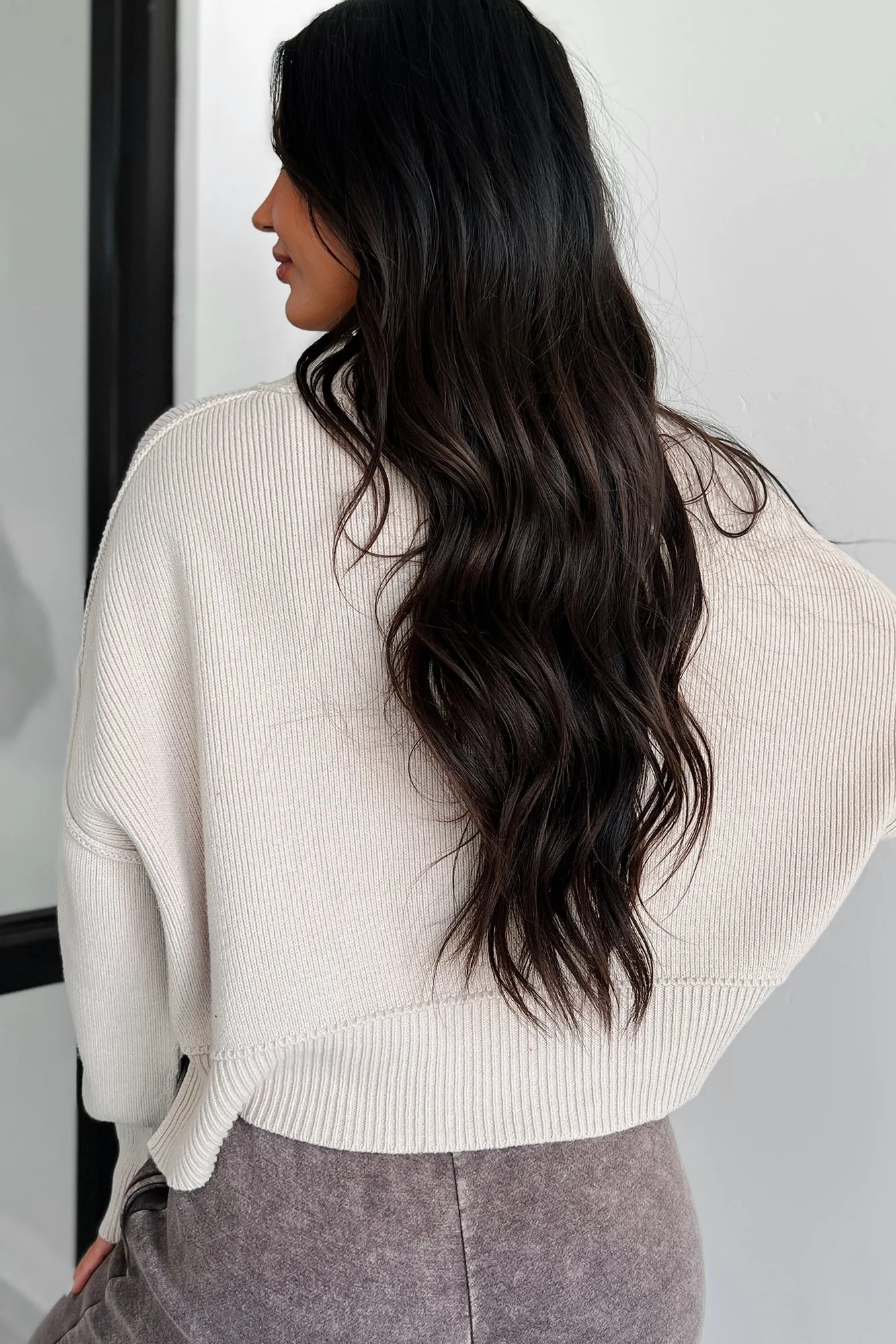 Cheerful Charm Oversized Zenana Crop Sweater (Sand Beige)