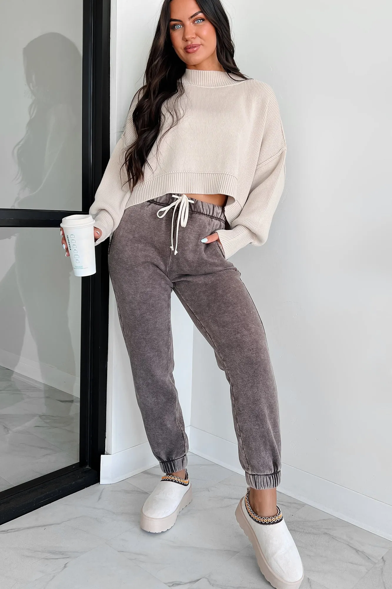 Cheerful Charm Oversized Zenana Crop Sweater (Sand Beige)