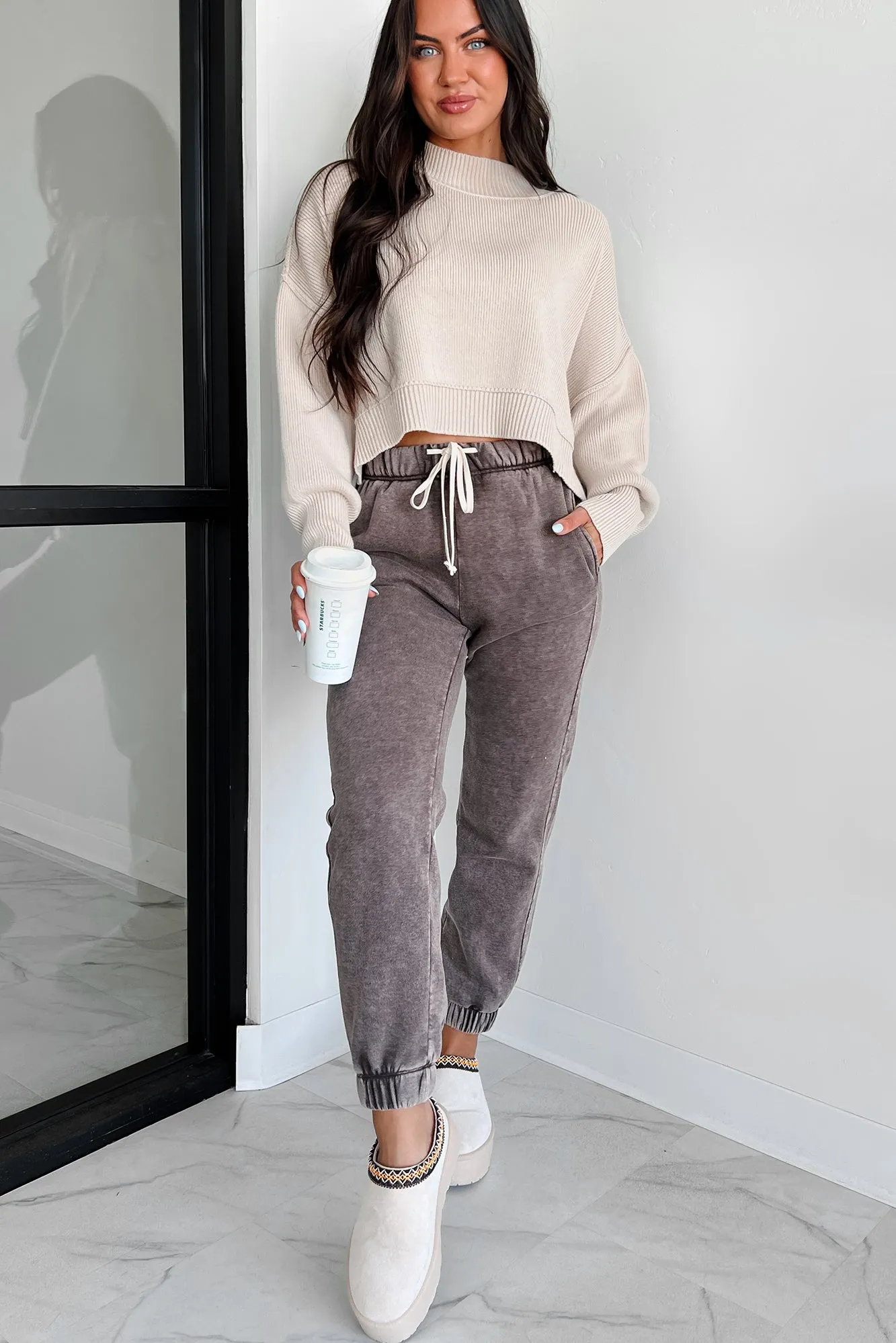 Cheerful Charm Oversized Zenana Crop Sweater (Sand Beige)