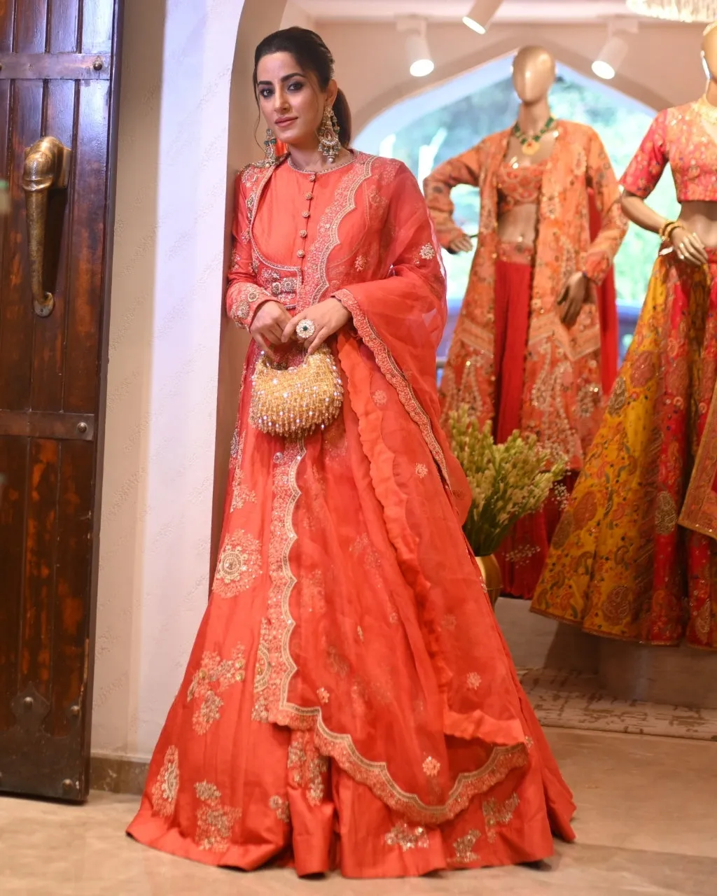 Coral Anarkali Kalidar Set