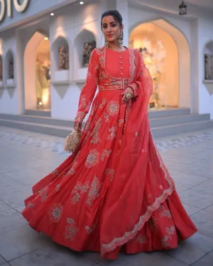 Coral Anarkali Kalidar Set