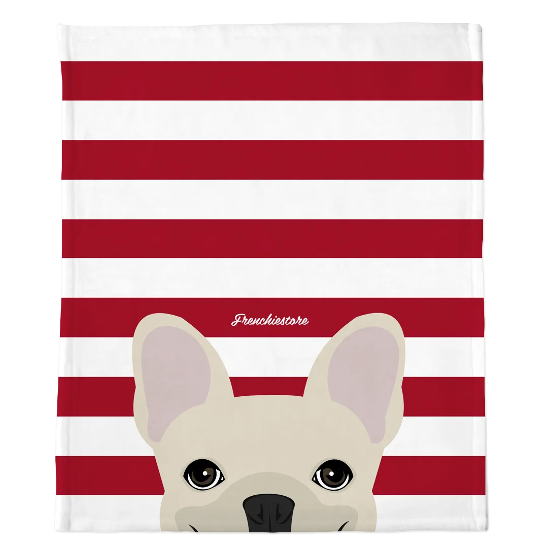 Cream French Bulldog on Red Stripes | Frenchie Blanket