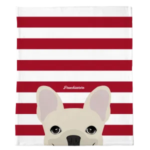 Cream French Bulldog on Red Stripes | Frenchie Blanket