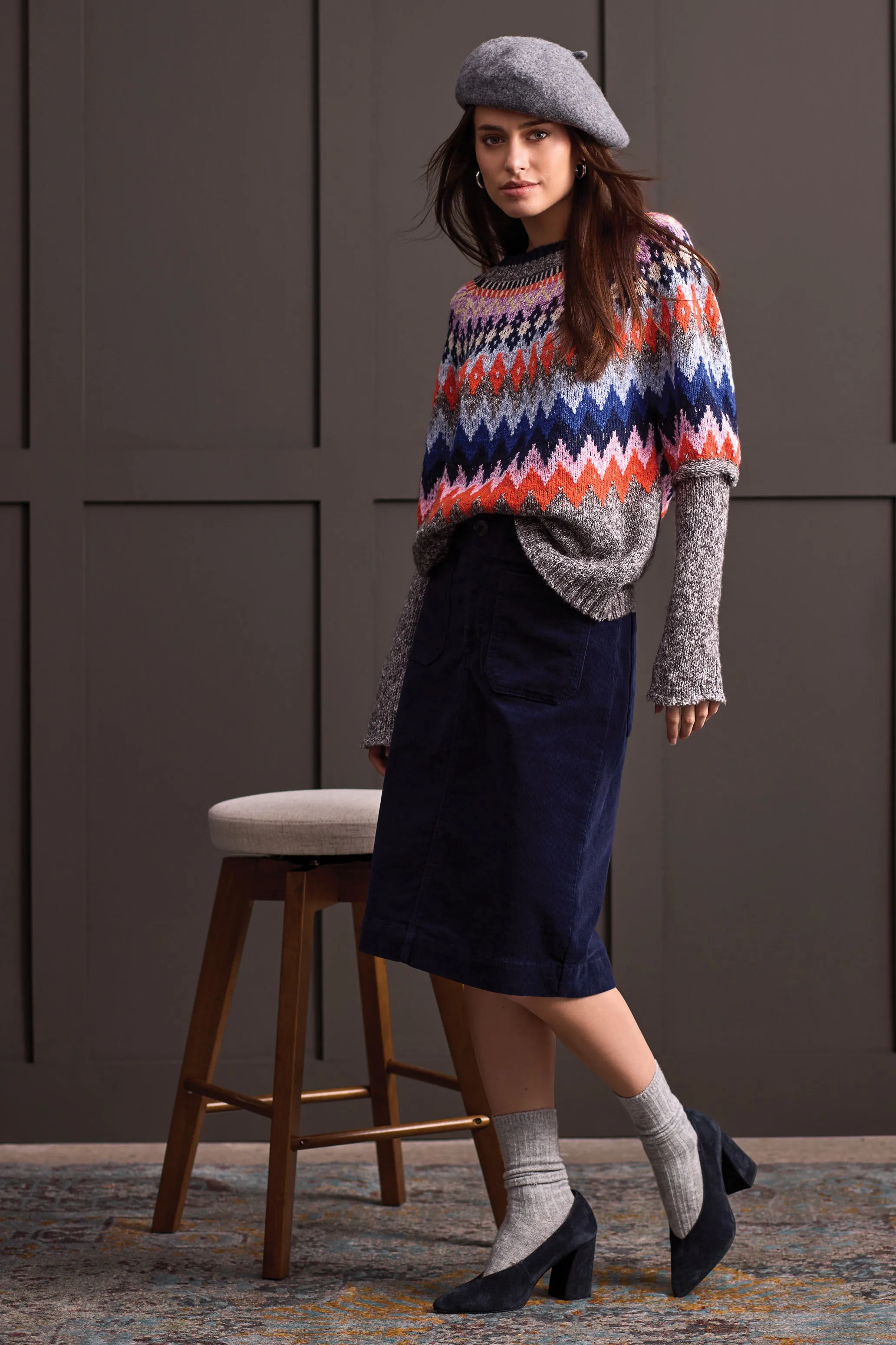 Crew Neck Intarsia Sweater