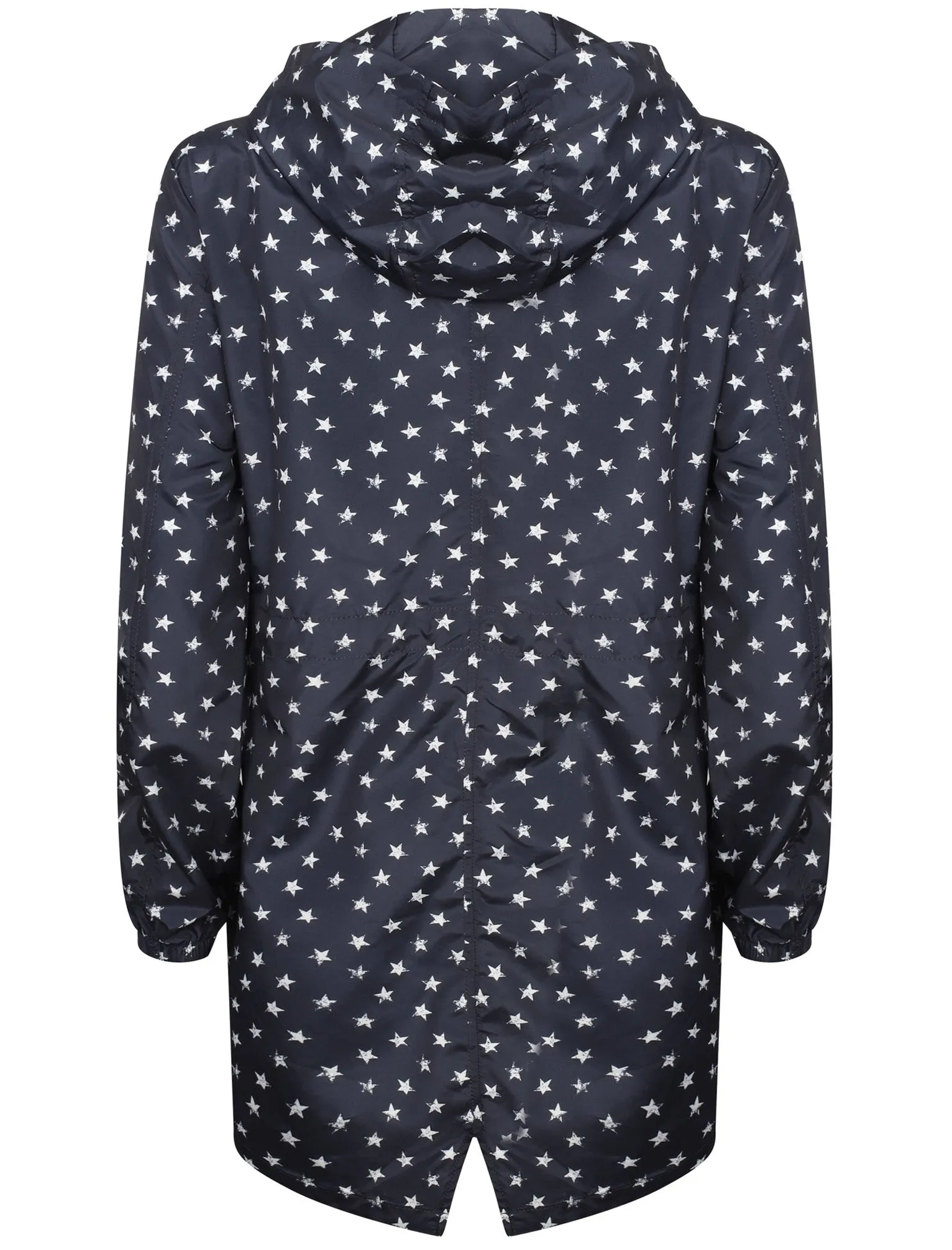 Dragonboat Star Print Hooded Rain Coat In Peacoat Black - Tokyo Laundry