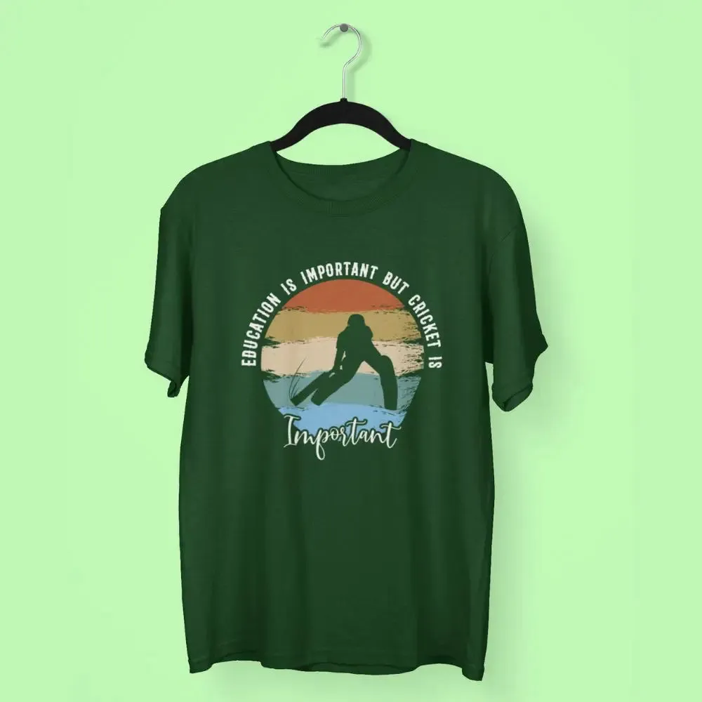 Education is Important but Cricket is Important Round Neck Half Sleeve Classic T-Shirt