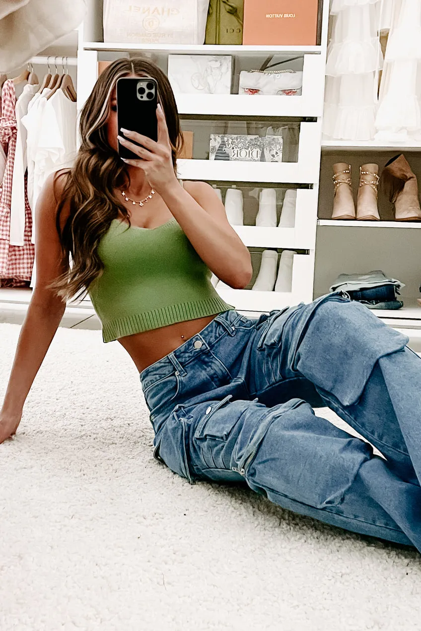 Extra Dose Of Confidence Sweater Knit Crop Tank (Olive)