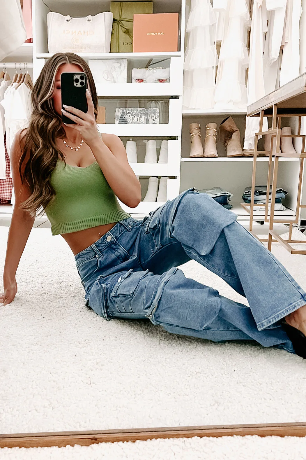 Extra Dose Of Confidence Sweater Knit Crop Tank (Olive)
