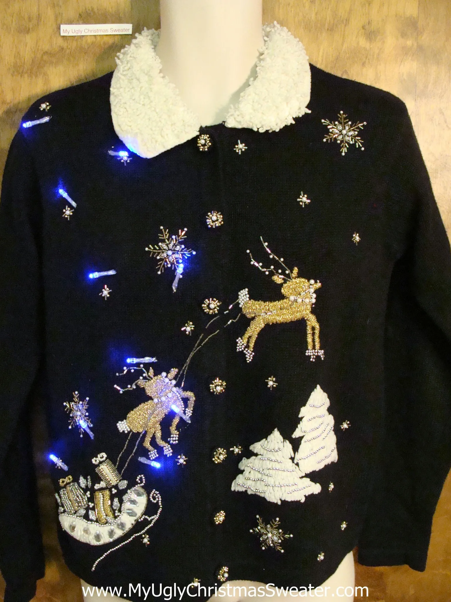 Fancy Flying Reindeer Light Up Ugly Xmas Sweater