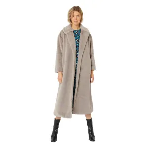 Faux Fur Maxi Coat Silver Grey