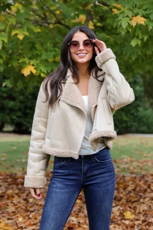 FINAL SALE - Sweetly Cozy Beige Sherpa Moto Jacket
