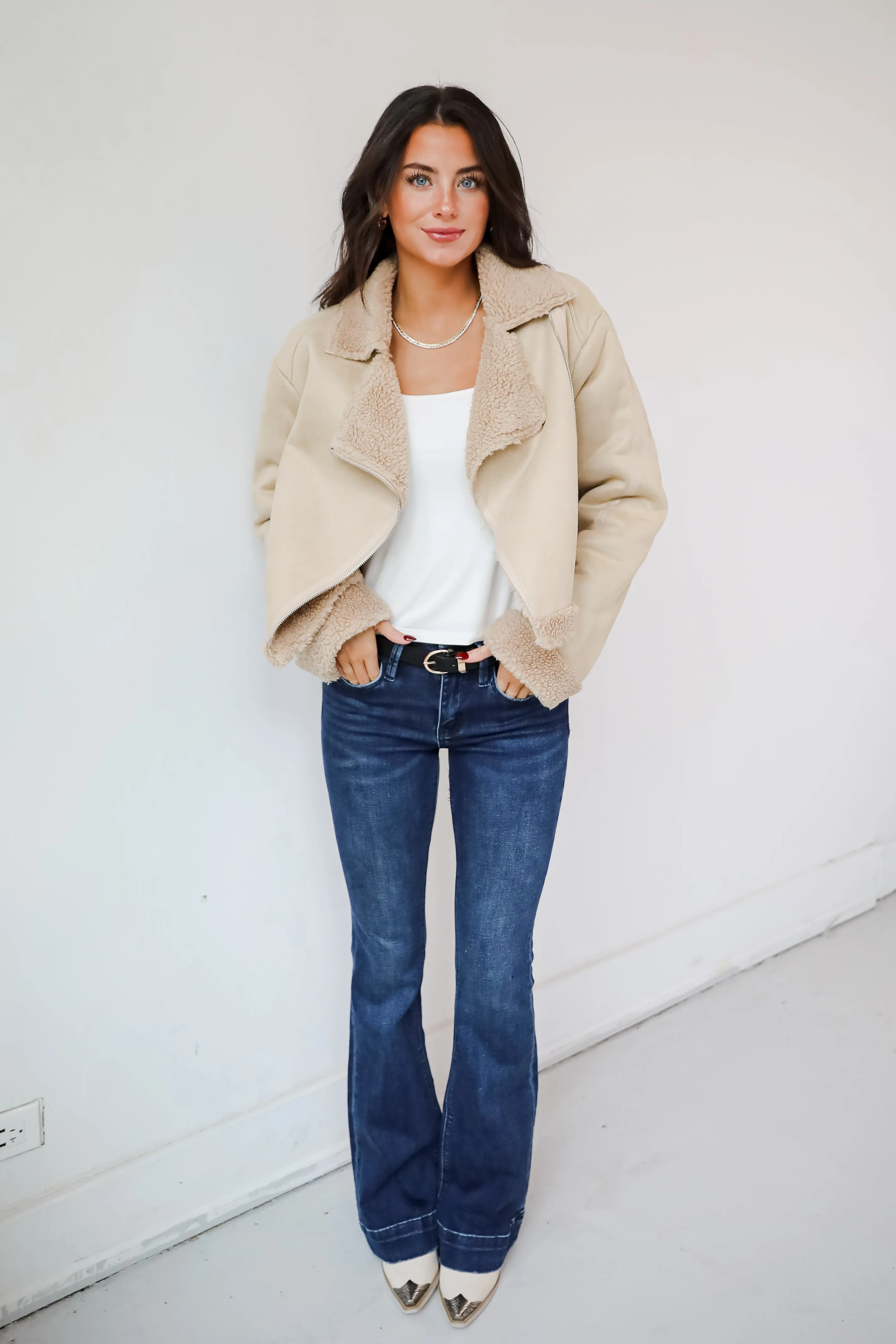 FINAL SALE - Sweetly Cozy Beige Sherpa Moto Jacket