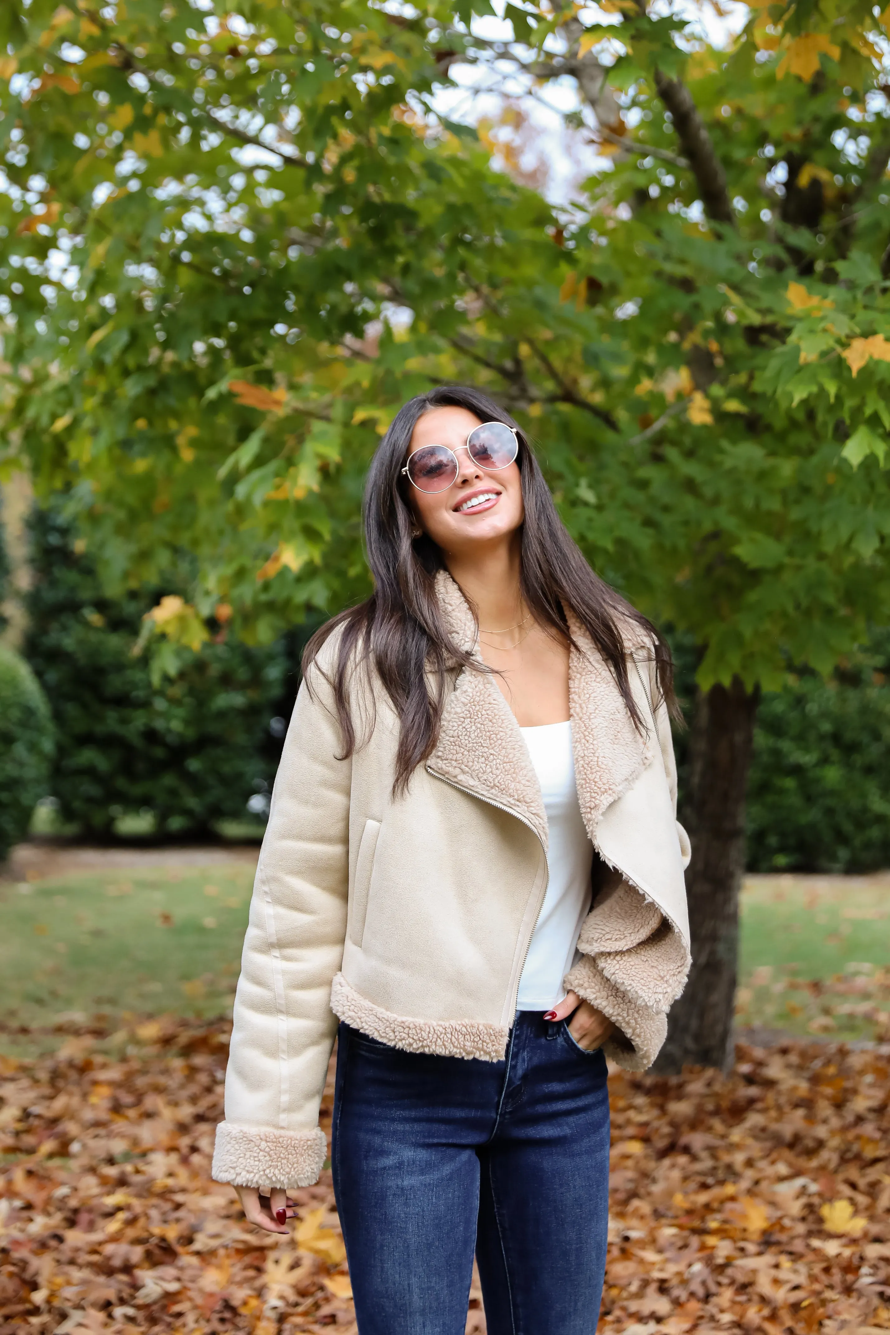 FINAL SALE - Sweetly Cozy Beige Sherpa Moto Jacket