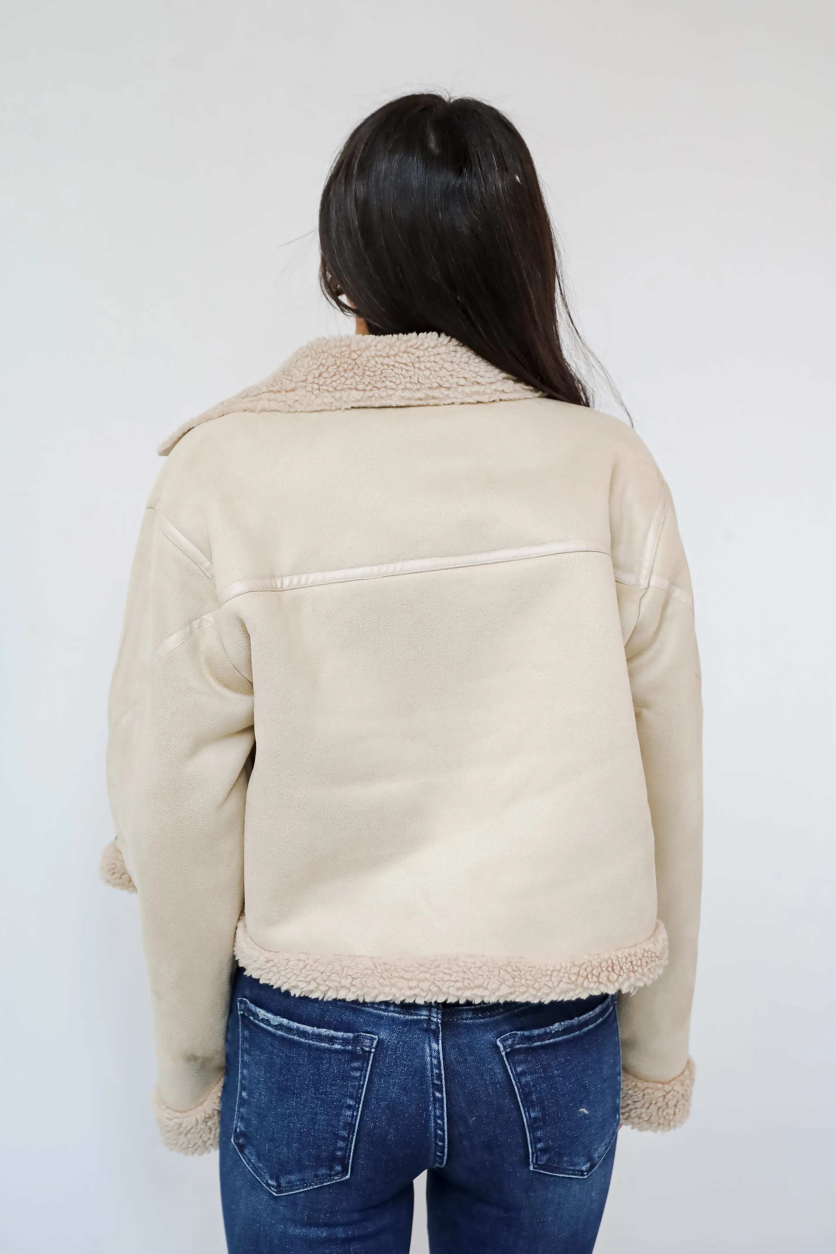 FINAL SALE - Sweetly Cozy Beige Sherpa Moto Jacket
