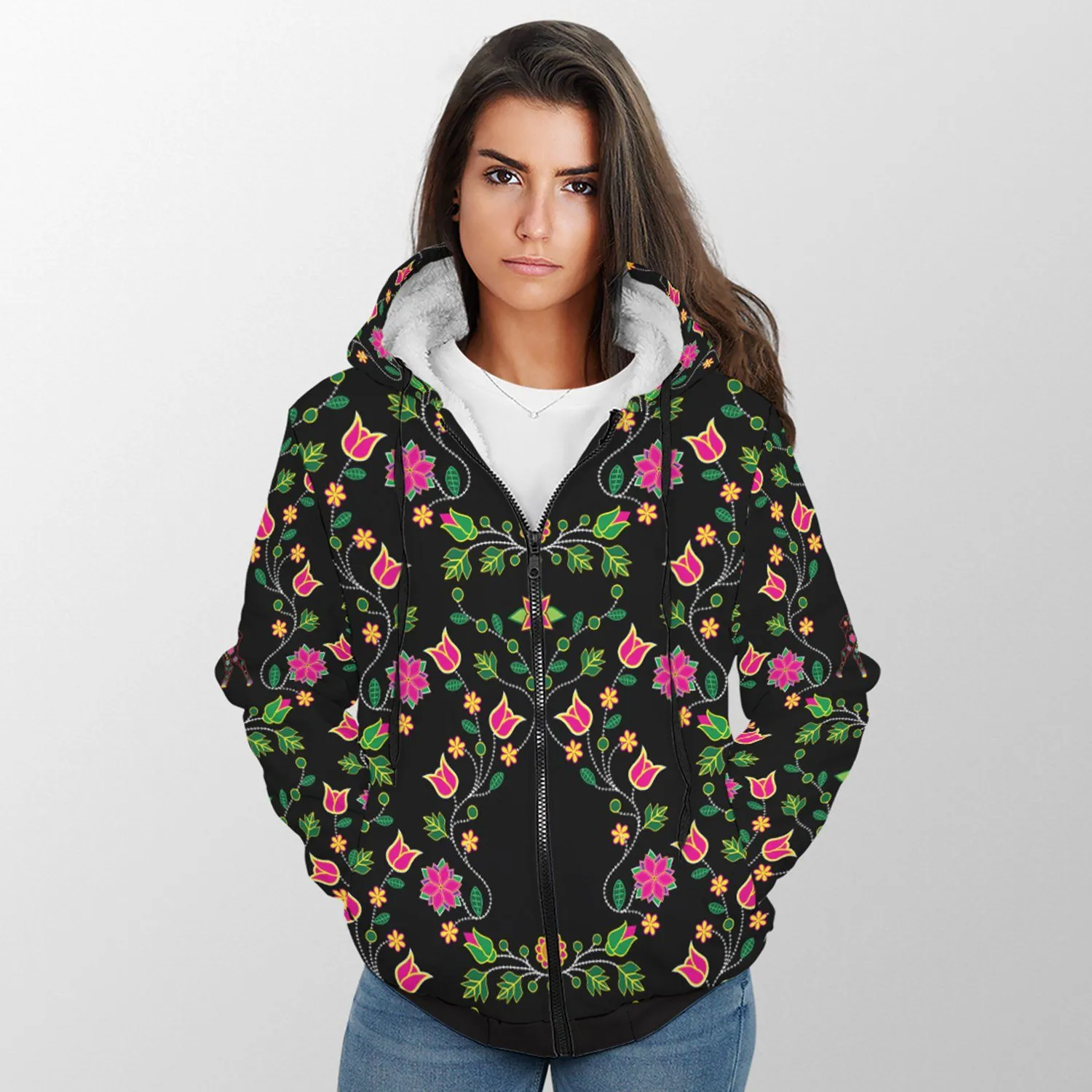 Floral Elk Sherpa Hoodie