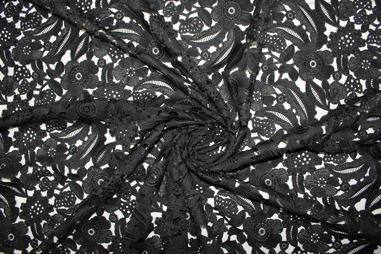 Floral French Guipure Lace - Black