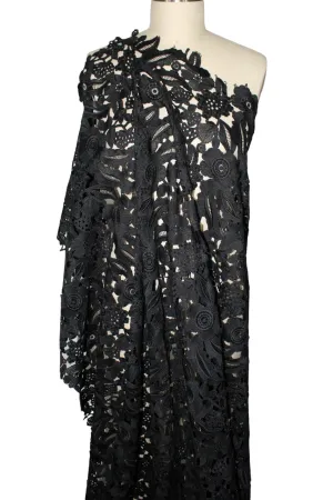 Floral French Guipure Lace - Black