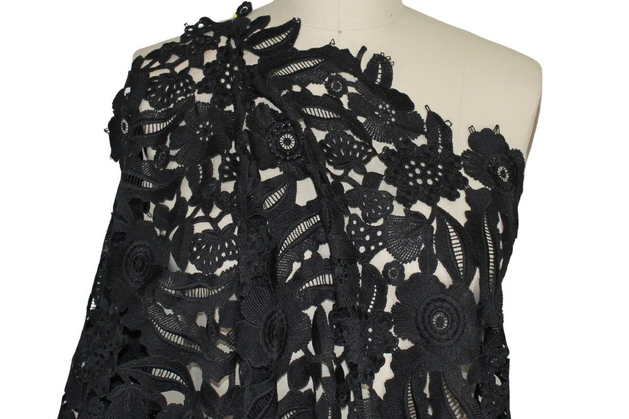 Floral French Guipure Lace - Black