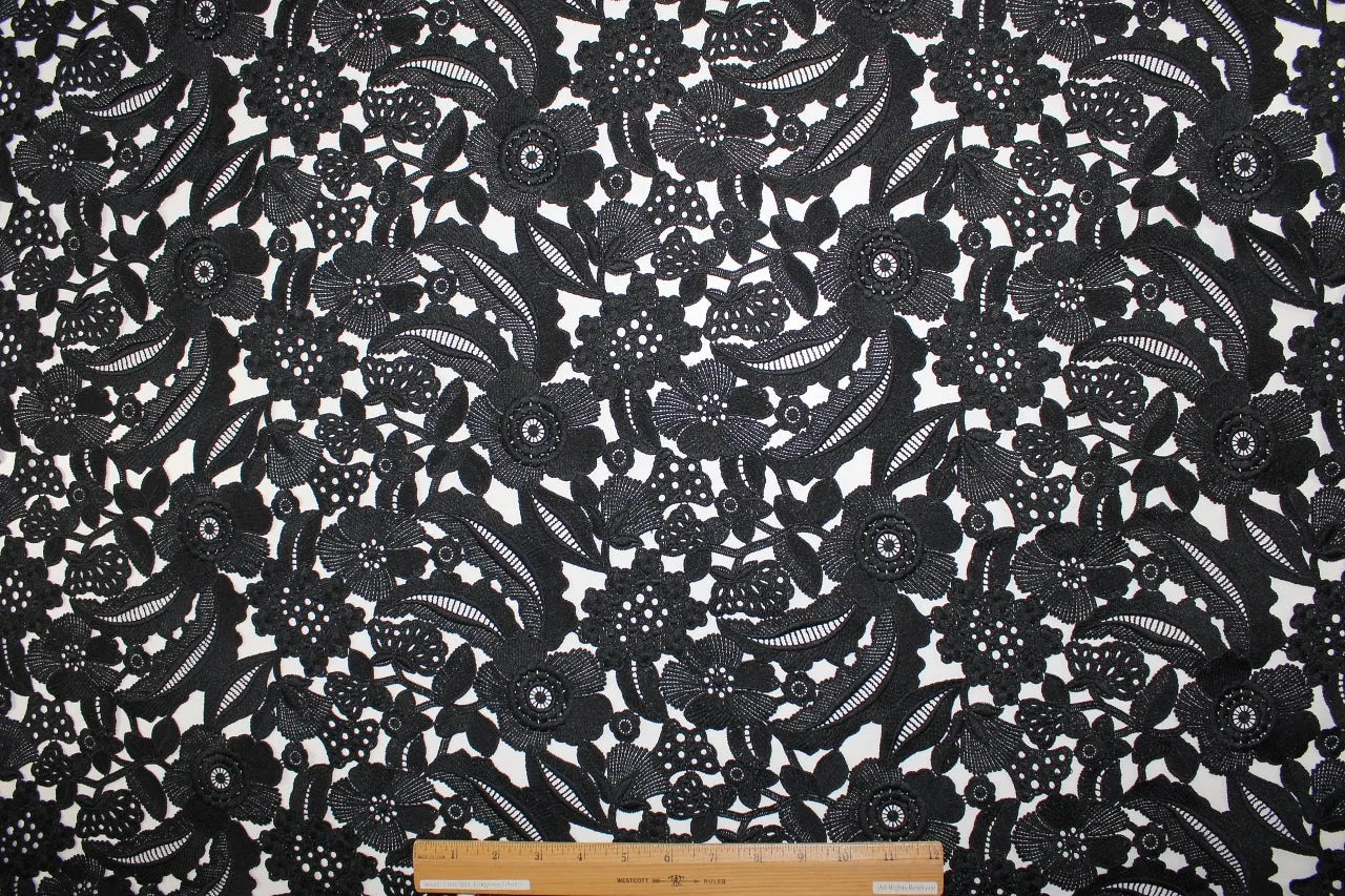 Floral French Guipure Lace - Black