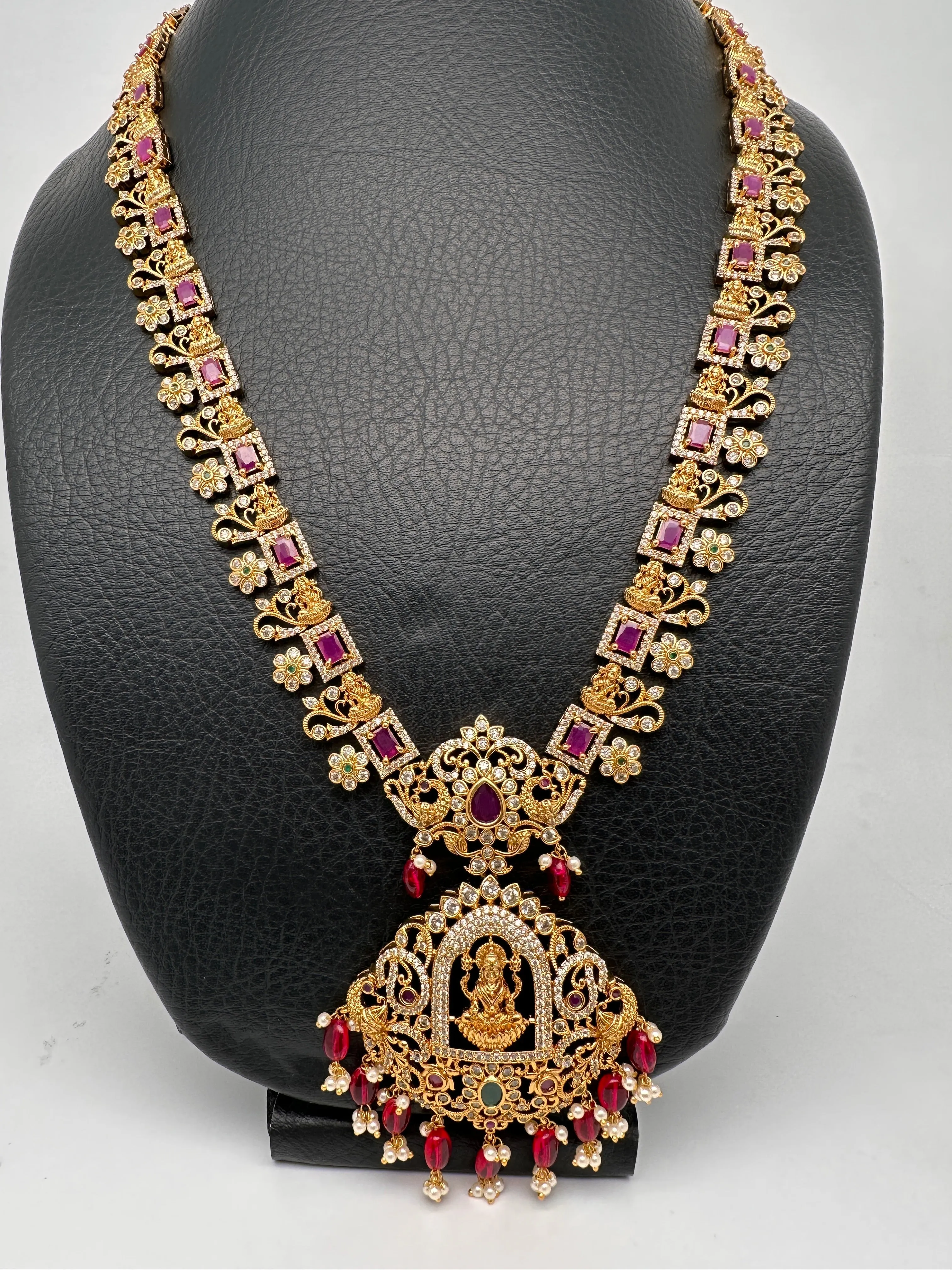 Goddess Lakshmi Red Stone Red beads CZ Matte Finish Necklace