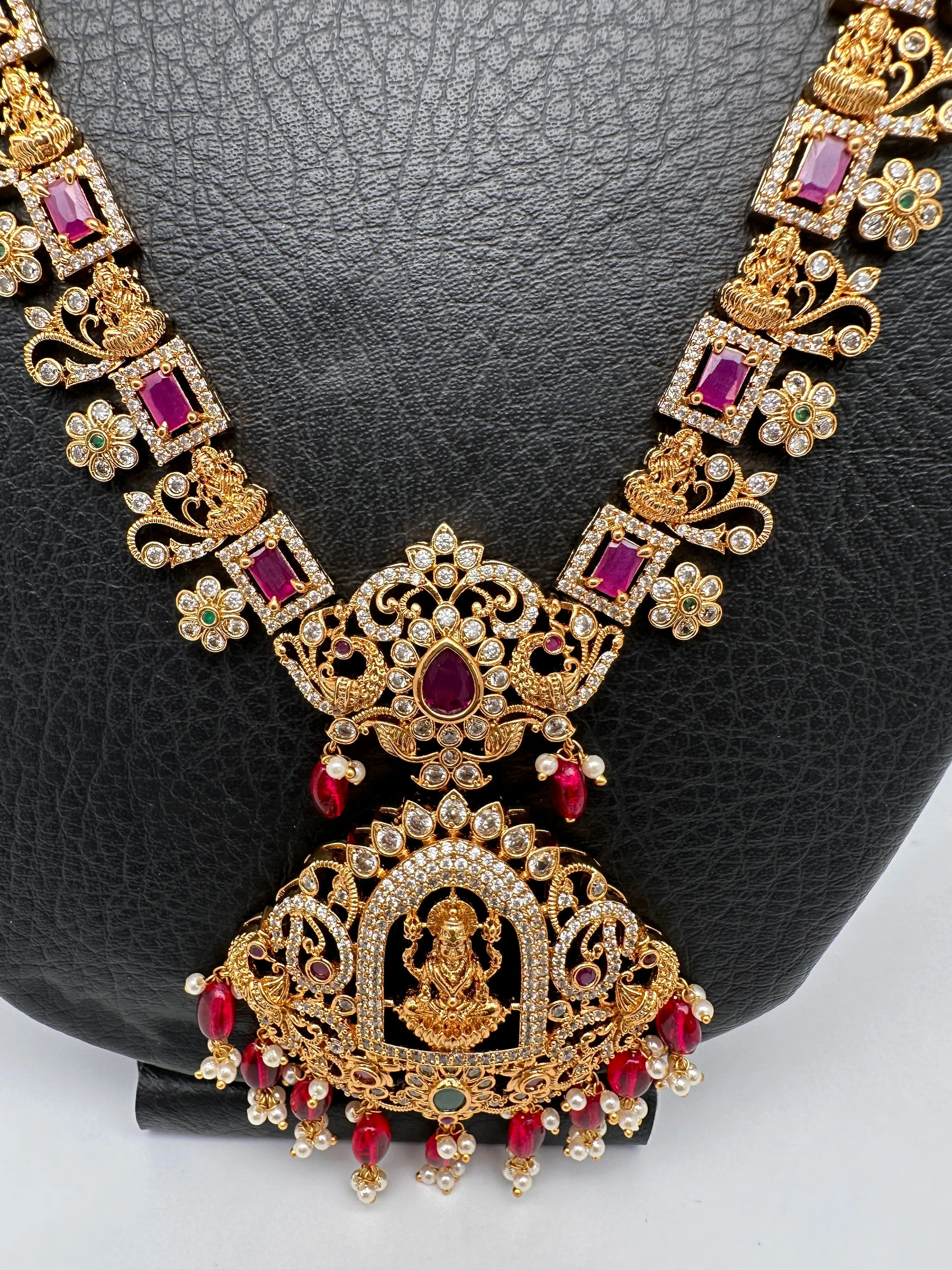 Goddess Lakshmi Red Stone Red beads CZ Matte Finish Necklace